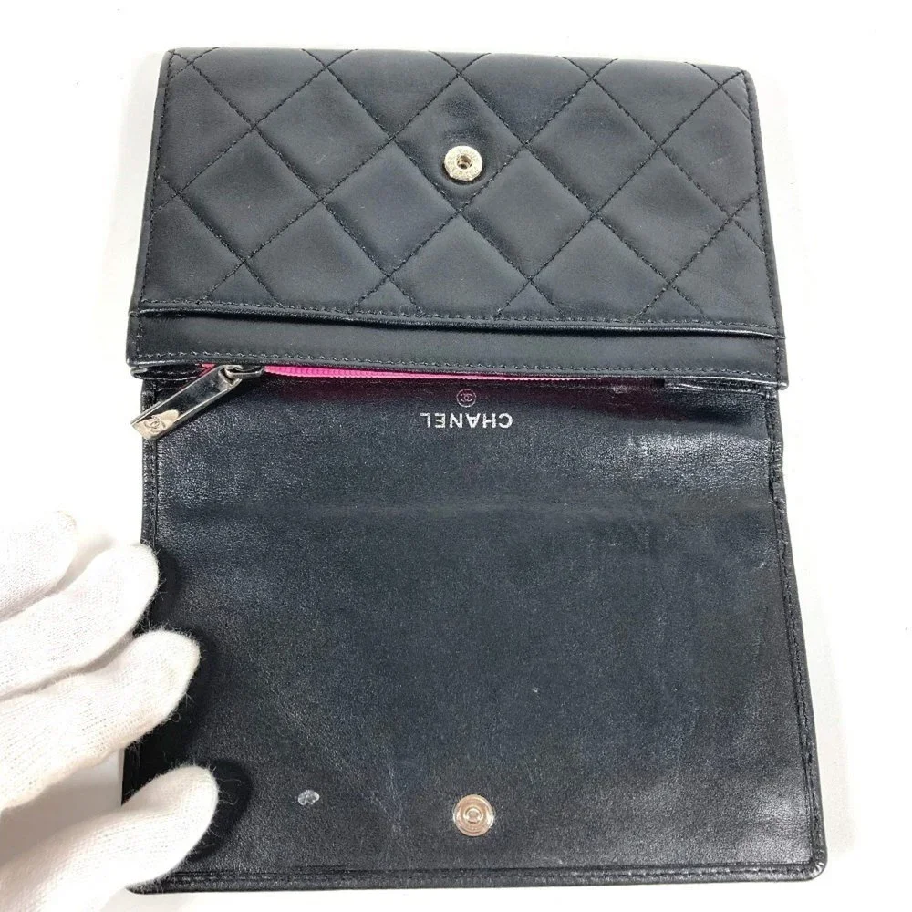 CHANEL Authentic Black Leather Logo Wallet